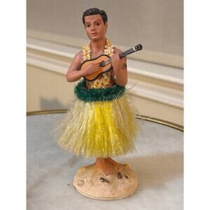Vintage Hawaiian Hula Dancer Figurine Ukulele Player Tiki Island Souvenir Decor